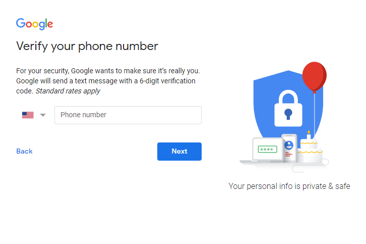 Verifying Your Phone Number in gmail 
